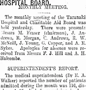 HOSPITAL BOARD. (Taranaki Daily News 17-10-1918)