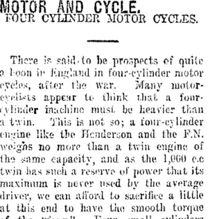 MOTOR AND CYCLE. (Taranaki Daily News 8-11-1918)