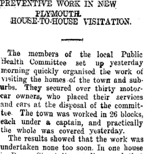 PREVENTIVE WORK IN NEW PLYMOUTH. (Taranaki Daily News 16-11-1918)