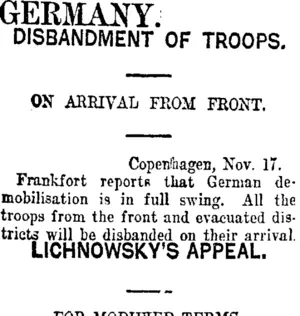 GERMANY. (Taranaki Daily News 19-11-1918)