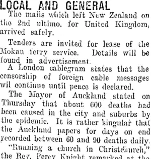 LOCAL AND GENERAL. (Taranaki Daily News 29-11-1918)