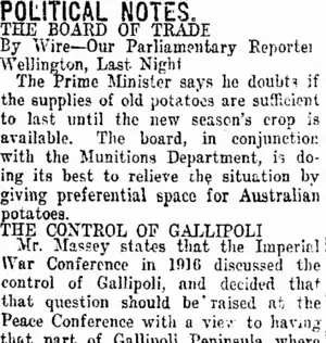 POLITICAL NOTES. (Taranaki Daily News 29-11-1918)