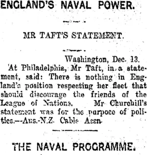ENGLAND'S NAVAL POWER. (Taranaki Daily News 16-12-1918)