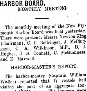 HARBOR BOARD. (Taranaki Daily News 21-12-1918)
