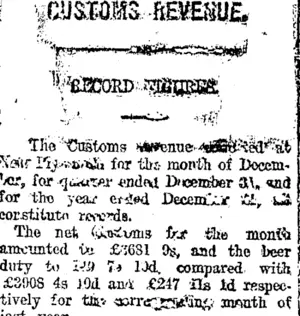 CUSTOMS REVENUE. (Taranaki Daily News 4-1-1919)