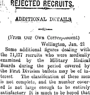 REJECTED RECRUITS. (Taranaki Daily News 24-1-1919)