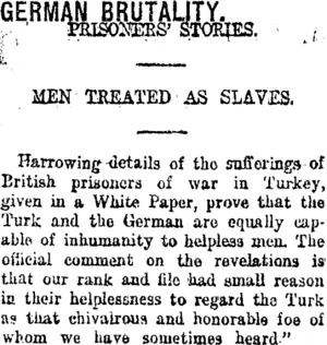 GERMAN BRUTALITY. (Taranaki Daily News 20-1-1919)