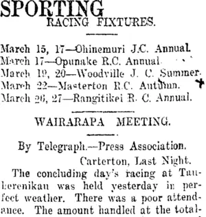 SPORTING (Taranaki Daily News 15-3-1919)