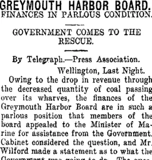 GREYMOUTH HARBOR BOARD. (Taranaki Daily News 26-3-1919)