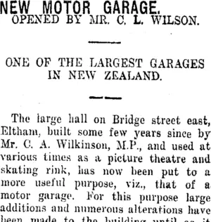 NEW MOTOR GARAGE. (Taranaki Daily News 16-4-1919)