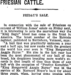FRIESIAN CATTLE. (Taranaki Daily News 7-5-1919)