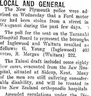 LOCAL AND GENERAL. (Taranaki Daily News 2-5-1919)