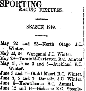 SPORTING (Taranaki Daily News 17-5-1919)