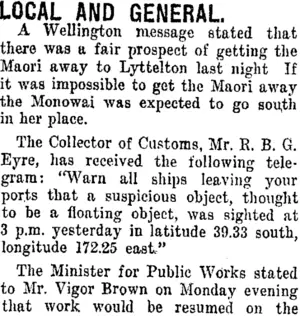 LOCAL AND GENERAL. (Taranaki Daily News 19-5-1919)