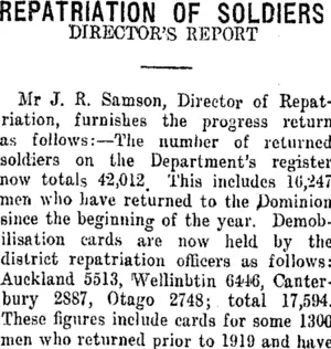 REPATRIATION OF SOLDIERS. (Taranaki Daily News 13-5-1919)