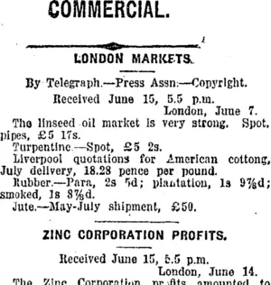COMMERCIAL. (Taranaki Daily News 16-6-1919)