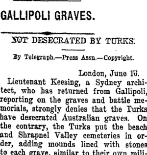 GALLIPOLI GRAVES. (Taranaki Daily News 21-6-1919)