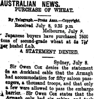 AUSTRALIAN NEWS. (Taranaki Daily News 9-7-1919)