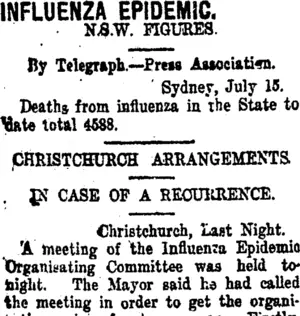 INFLUENZA EPIDEMIC. (Taranaki Daily News 16-7-1919)