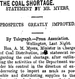 THE COAL SHORTAGE. (Taranaki Daily News 17-7-1919)