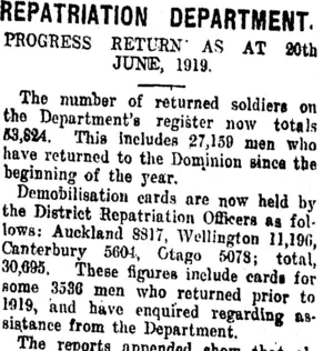 REPATRIATION DEPARTMENT. (Taranaki Daily News 11-7-1919)