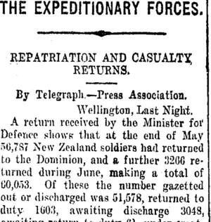 THE EXPEDITIONARY FORCES. (Taranaki Daily News 26-7-1919)
