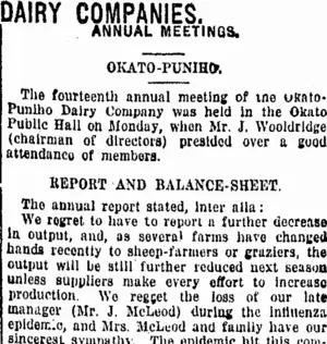 DAIRY COMPANIES. (Taranaki Daily News 29-7-1919)