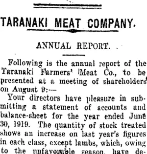 TARANAKI MEAT COMPANY. (Taranaki Daily News 4-8-1919)