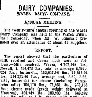DAIRY COMPANIES. (Taranaki Daily News 5-8-1919)