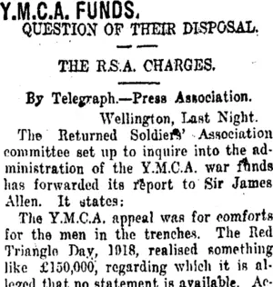 Y.M.C.A. FUNDS. (Taranaki Daily News 15-8-1919)