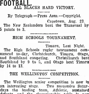 FOOTBALL. (Taranaki Daily News 26-8-1919)