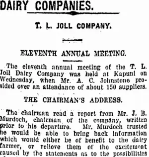 DAIRY COMPANIES. (Taranaki Daily News 28-8-1919)