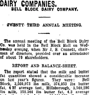 DAIRY COMPANIES. (Taranaki Daily News 22-8-1919)