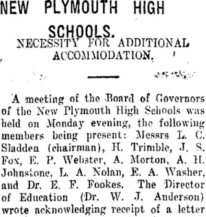 NEW PLYMOUTH HIGH SCHOOLS. (Taranaki Daily News 17-9-1919)