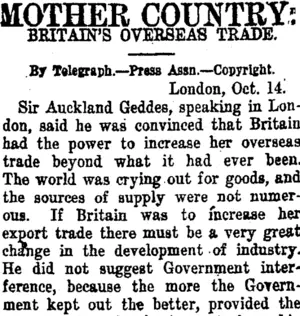 MOTHER COUNTRY. (Taranaki Daily News 17-10-1919)