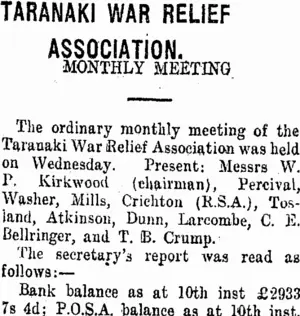 TARANAKI WAR RELIEF ASSOCIATION. (Taranaki Daily News 17-10-1919)
