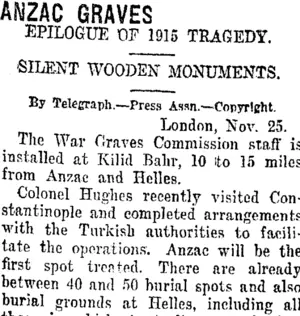 ANZAC GRAVES. (Taranaki Daily News 1-12-1919)