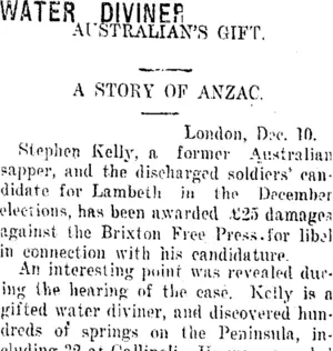 WATER DIVINER. (Taranaki Daily News 30-12-1919)