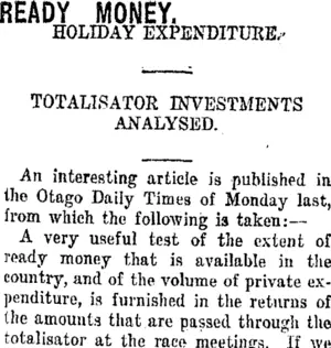 READY MONEY. (Taranaki Daily News 8-1-1920)