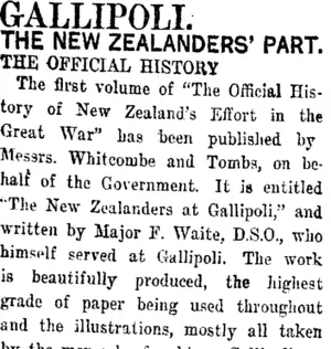 GALLIPOLI. (Taranaki Daily News 10-1-1920)