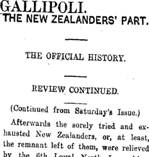 GALLIPOLI. (Taranaki Daily News 12-1-1920)