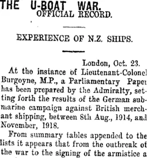 THE U-BOAT WAR. (Taranaki Daily News 31-1-1920)