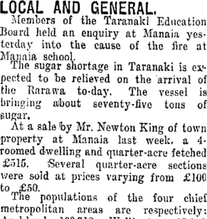 LOCAL AND GENERAL. (Taranaki Daily News 3-2-1920)
