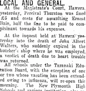 LOCAL AND GENERAL. (Taranaki Daily News 19-2-1920)
