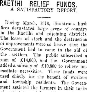 RAETIHI RELIEF FUNDS. (Taranaki Daily News 21-2-1920)