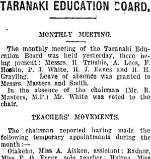 TARANAKI EDUCATION BOARD. (Taranaki Daily News 11-3-1920)