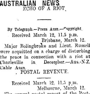AUSTRALIAN NEWS. (Taranaki Daily News 13-3-1920)