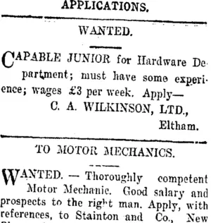 Page 1 Advertisements Column 3 (Taranaki Daily News 15-4-1920)