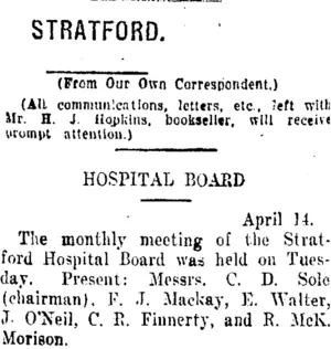 STRATFORD. (Taranaki Daily News 15-4-1920)