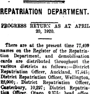 REPATRIATION DEPARTMENT. (Taranaki Daily News 5-5-1920)